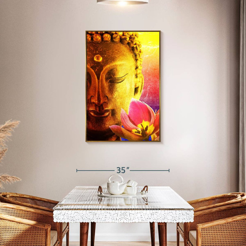 Superbe Bouddha, Cadre flottant doré, 29 po x 43 po