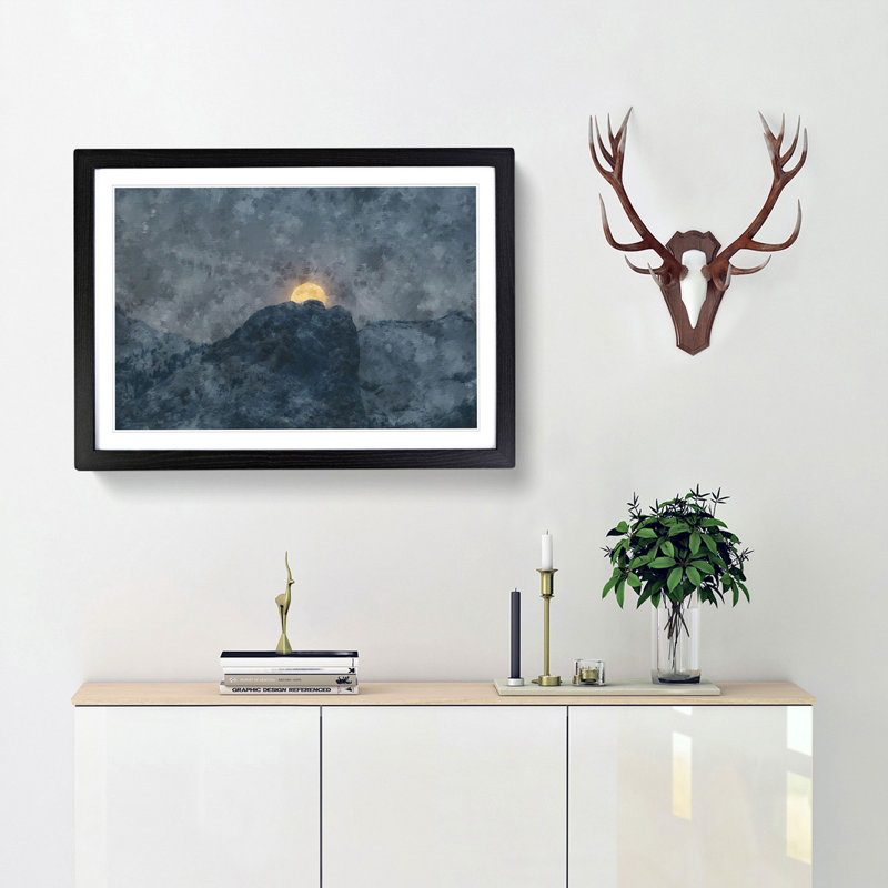 Moon Behind the Mountains in Canada - Picture Frame Painting Print, 33cm H x 45cm W x 2cm D, Black Framed
