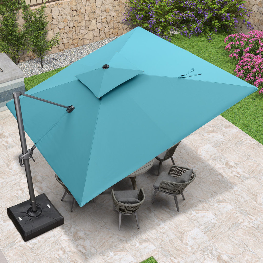 Faizon 11' Square Double Top Cantilever Tilting Umbrella with Base and 360°Rotation Arlmont & Co. Fabric 