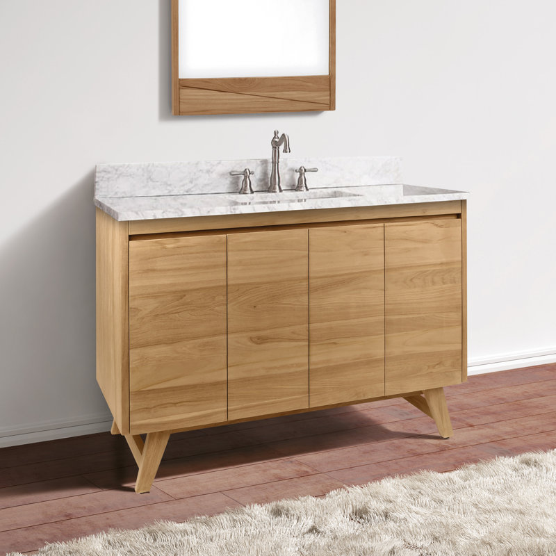 Coventry 48" Single Bathroom Vanity with Carrara Marble Top, Natural Teak