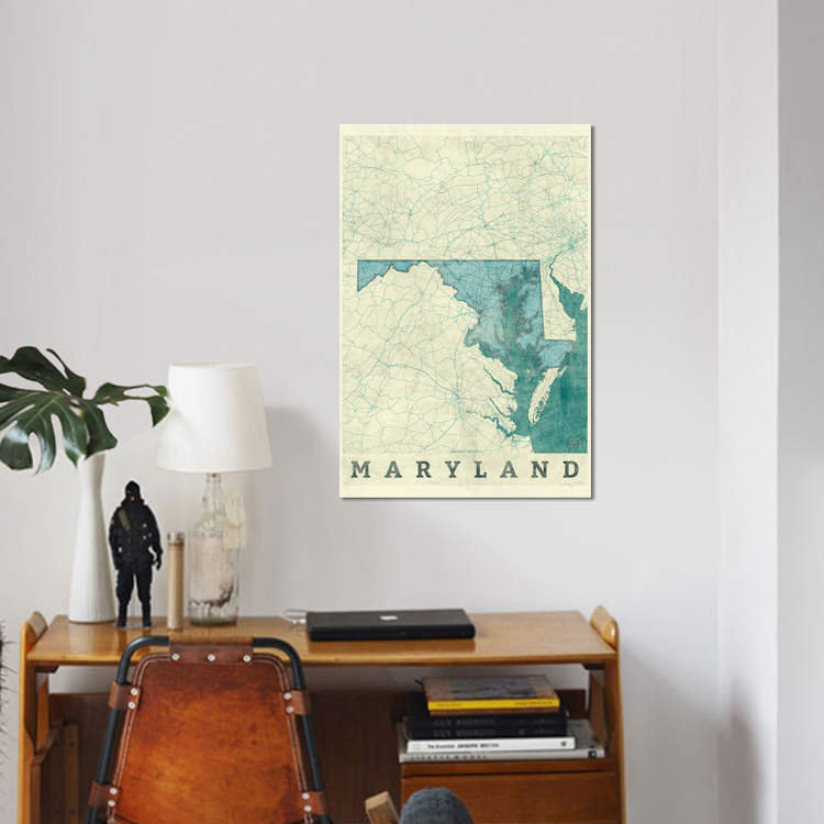 «Maryland Map», impression sur toile, H 18 po x l 12 po x P 1,5 po, Toile tendue, Pas de tapis