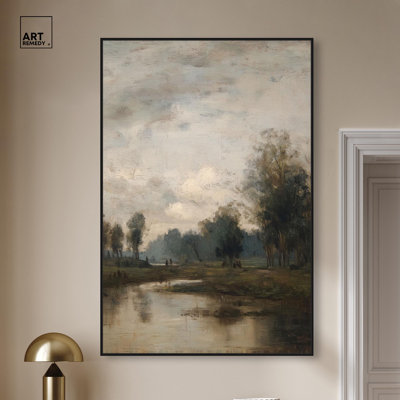 Décoration murale de cuisine Barbizon Scene, Art Remedy, cadre noir, 36 x 54