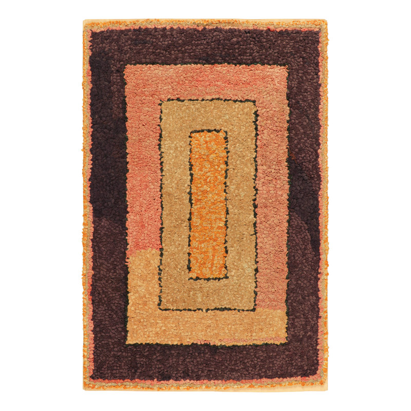 Antique Hooked Rug In Pink And Beige With Brown Border - Rug & Kilim