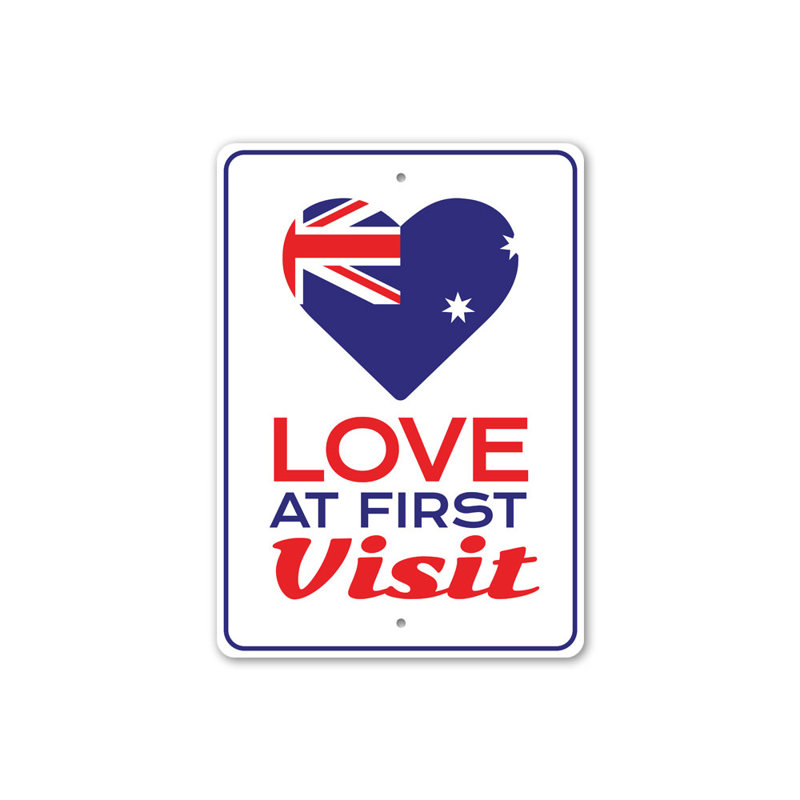 Plaque en aluminium «Love at First visit», H 14 po x l 10 po x P 0,04 po