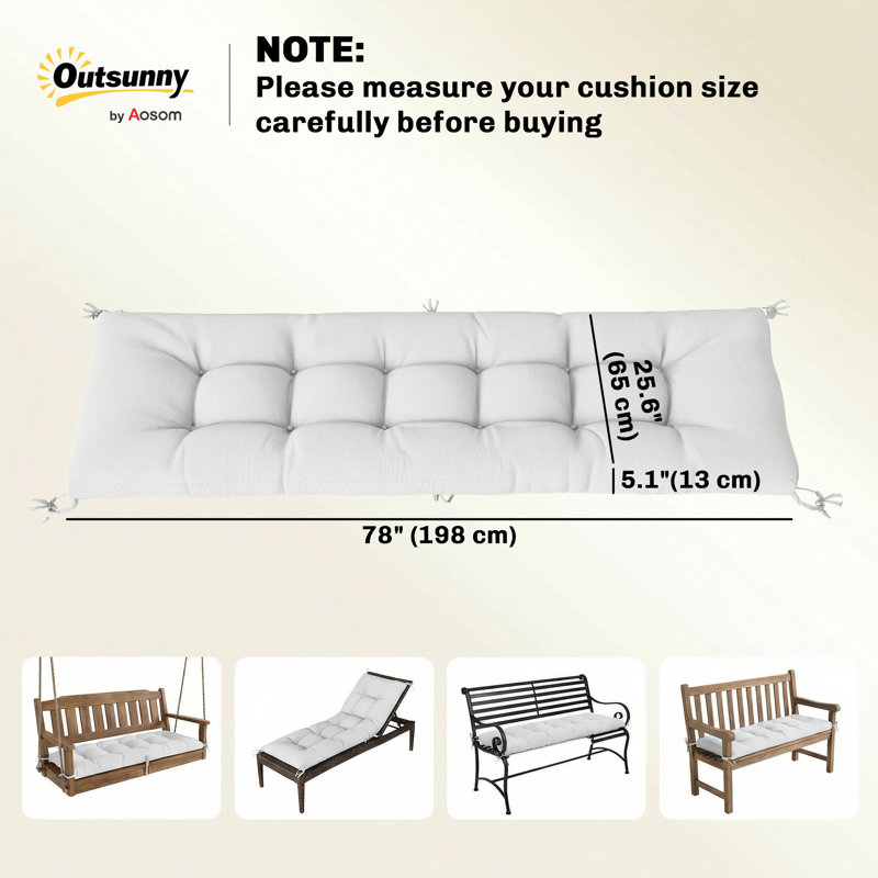 Coussin de chaise longue de patio avec sangles de fixation, blanc crème, Crème