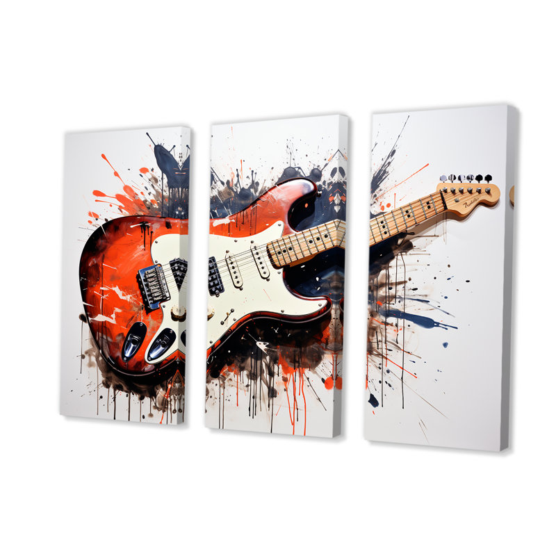 «Red Fluid Brown», guitare, art mural, H 40 po x l 61 po, Toile tendue