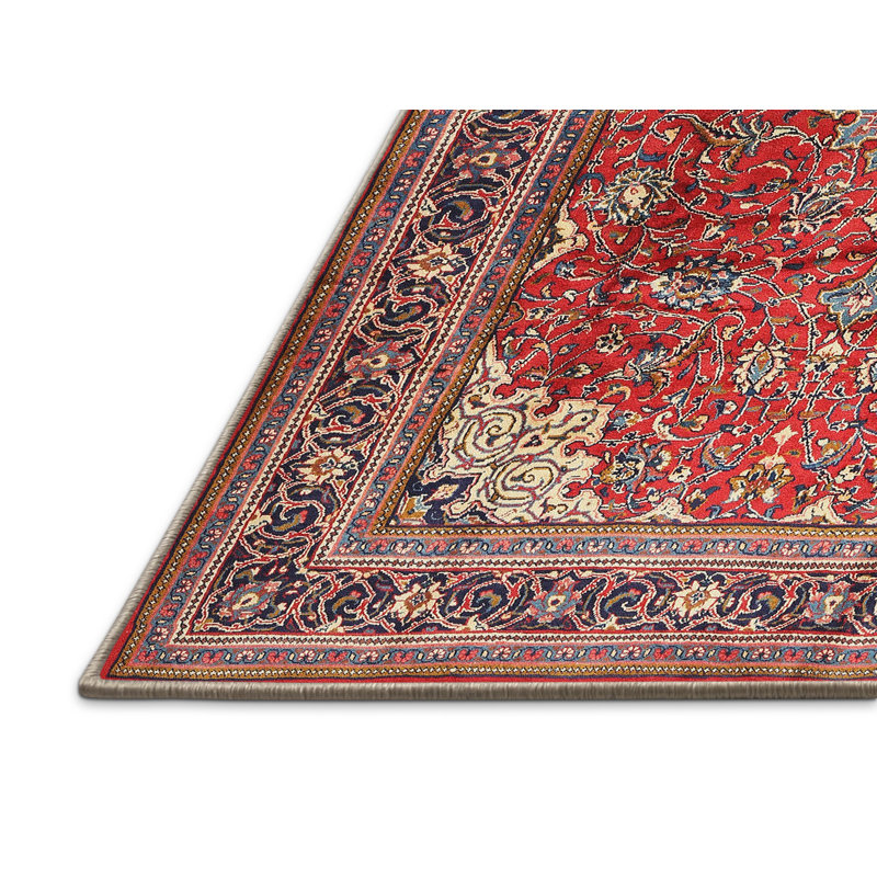 Tapis traditionnel rouge / brun Gadre, Rectangle 5 pi x 7 pi