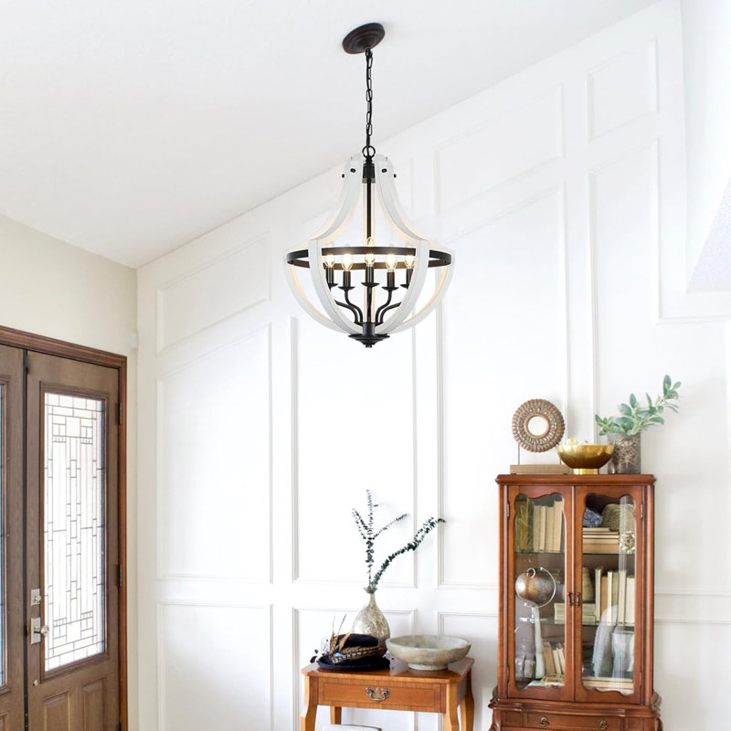 5-Light White Wood Chandeliers