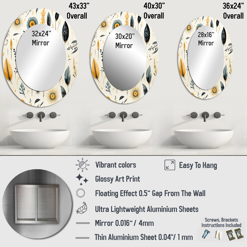 Miroir mural ovale bohème « Nomadic Serenity » - Beige, H 43 po x l 33 po