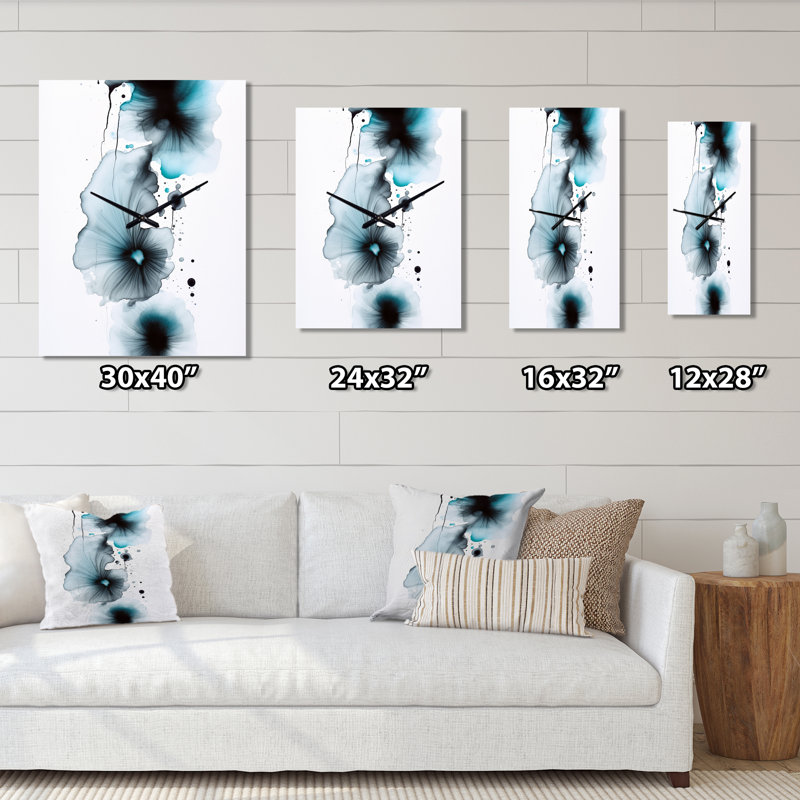 Horloge murale «Finding Wonders Turquoise Ink Cloud III», peinture abstraite surdimensionnée, Moyen