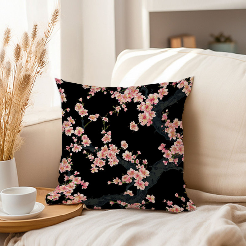 Animals William Morris Birds Damask Pattern I Cottage, 18" H x 18" W, Floral Sakura Cherry Blossom Flowers VI Asian