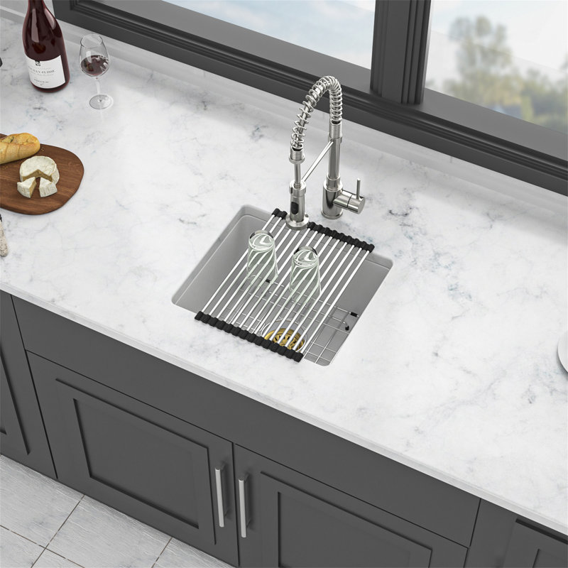 Quartz Kitchen Sink - 17.71"X15.74"X9" White Granite Composite Undermount Kitchen Sink, White