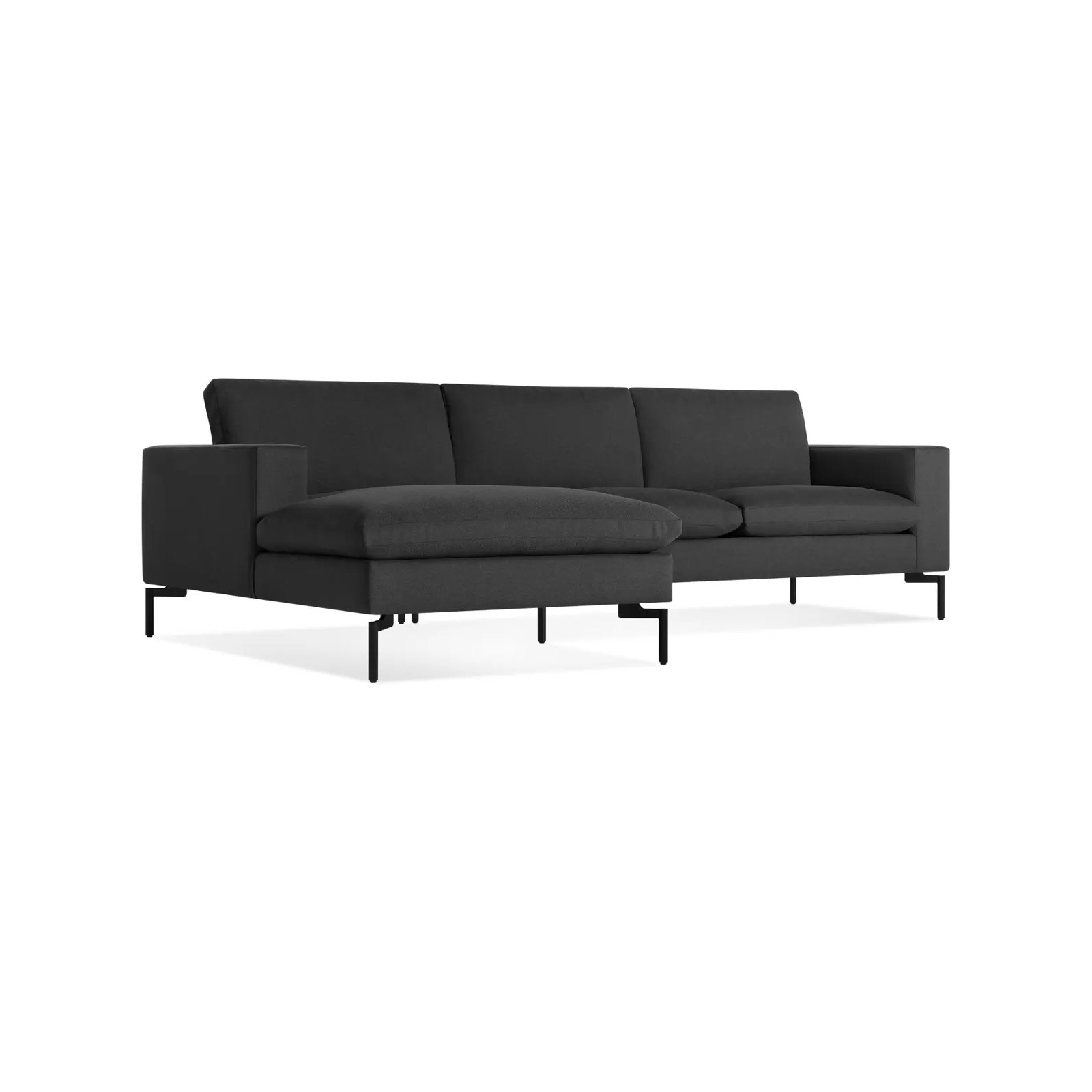 New Standard Upholstered Chaise L-Sectional, Left Hand Facing, Maharam Meld/Panda 100% Polyester, Black
