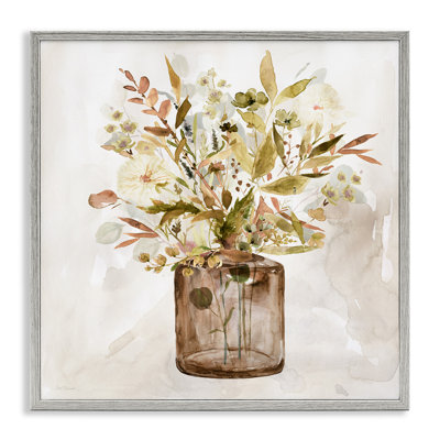 «Earthy Mixed Botanicals Floral Blossoms WaterColoured Détail» par Carol Robinson - peinture à cadre flottant sur toile