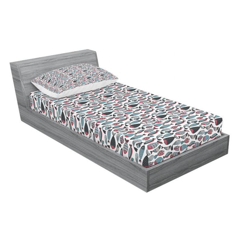 Twin White Microfiber Fish Print Kids Sheet Set