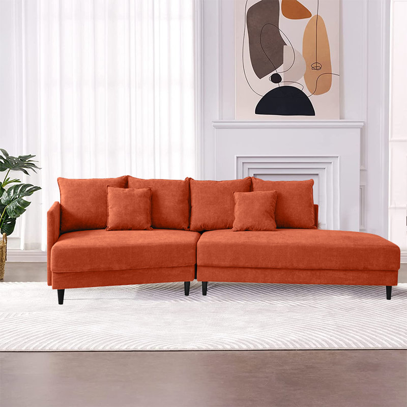 Canapé modulaire incurvé à accoudoirs large avec accoudoirs 122 po Daizjah, Mélange de polyester orange