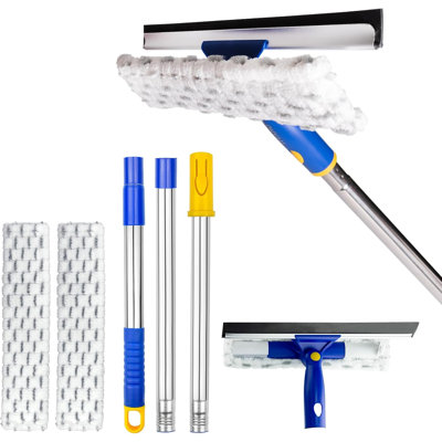 Trousse de raclette 2-en-1 pour le nettoyage de vitres, mât extensible de 53 po, raclette de douche à longue poignée avec deux tampons pour le nettoyage de vitres hautes à l'intérieur et à l'extérieur