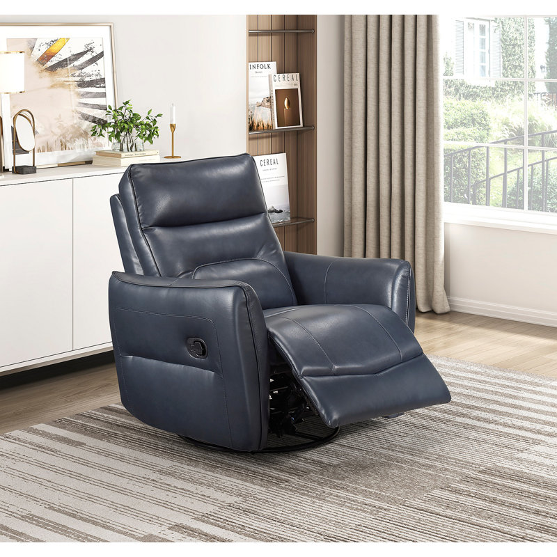 Fauteuil inclinable 1pc avec meubles pivotants luxueux en cuir bleu, Bleu très foncé
