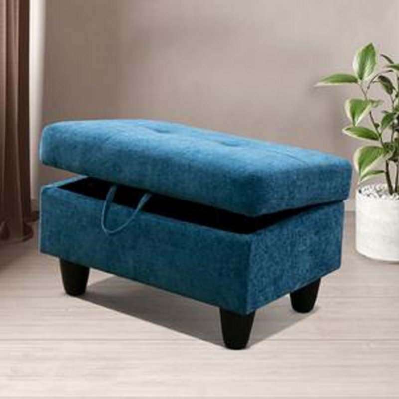 Repose-pieds rembourré en tissu Luigia, Tissu bleu