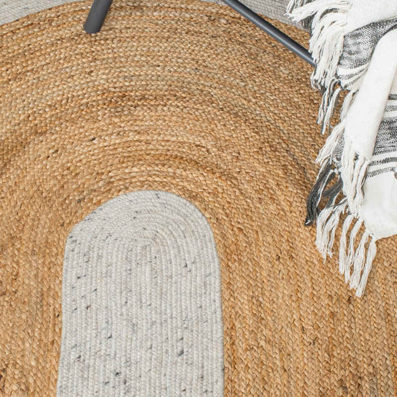 Marion Hand Woven Jute/Wool/Cotton Rug in Natural, Round 5'