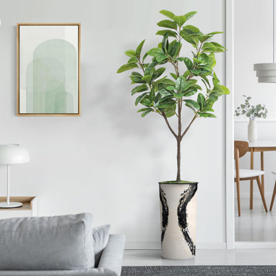 Arbre artificiel en fauve gris avec aquarelle abstraite pot de magnolia