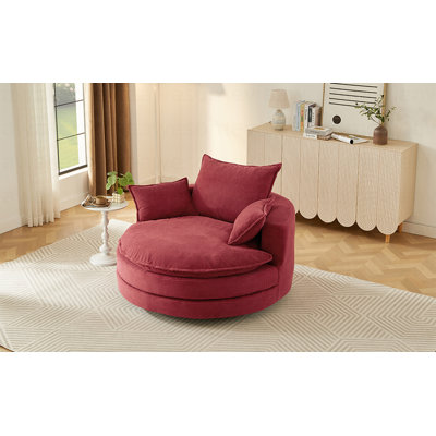 Fauteuil demi-tonneau pivotant à 360 ° avec fauteuil à demi-tonneau pivotant de 57,5 po avec coussins doubles et 3 coussins amovibles pour le salon, la chambre à coucher, le bureau et l'hôtel, rouge