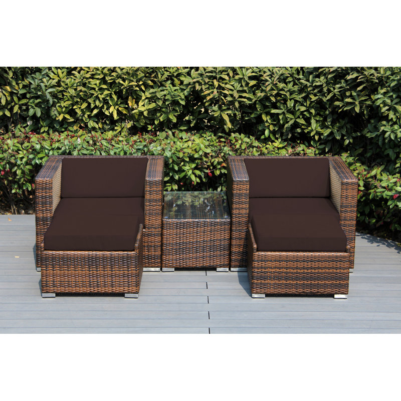 Billyjo Wicker 2 - Person Seating Group with Cushions - No Assembly, Mixed Brown, Supercrylic Beige