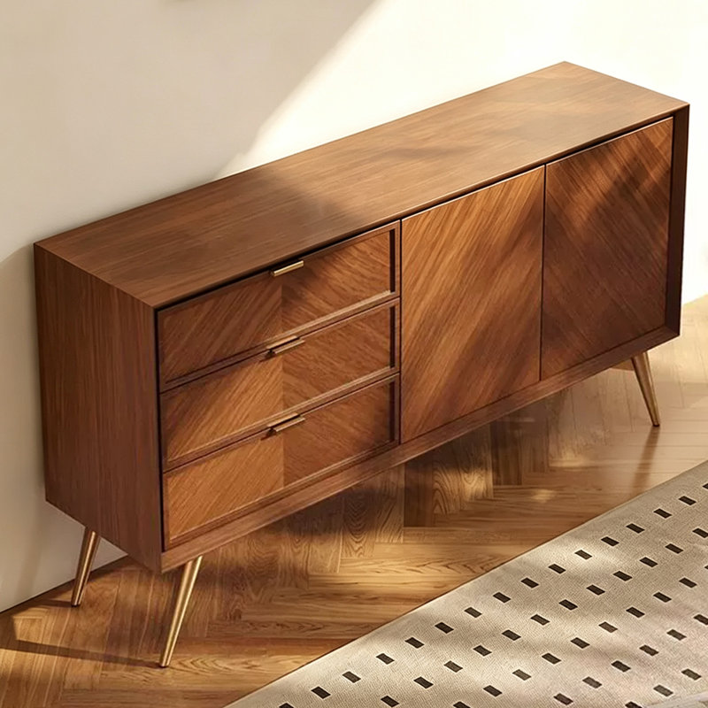Meuble d'appoint moderne en bois massif brun et doré avec fer., 62.99