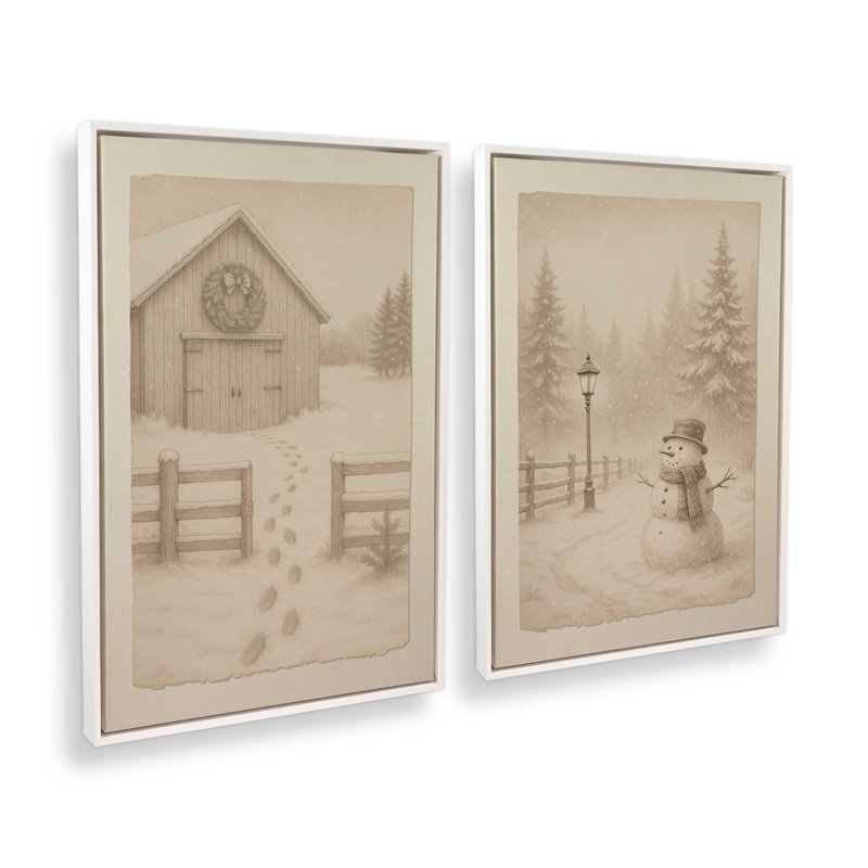 Ensemble de 2 impressions sur toile Frosted Memories, H 31 po x l 42 po, Impression encadrée sans passe-partout, Blanc opaque