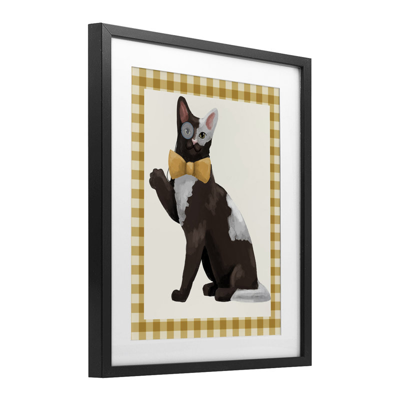 «Gentleman Cat with Bow», reproduction encadrée sous verre, conception de Sadie Harper, H 21 po x l 17 po, Cadre noir minuit