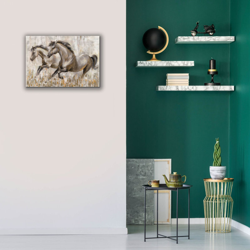 «Running Horses» par Silvia Vassileva, art mural sur toile, H 18 po x l 26 po x P 0,75 po