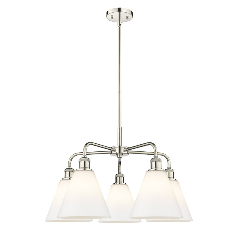 Lustre cône à 5 lumières Beva, Blanc mat, Nickel poli
