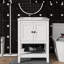 Meuble-lavabo contemporain élégant avec lavabo délicat en céramique et tablette ouverte-129392922