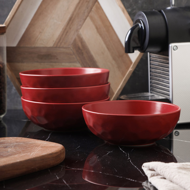 Sam 32-Piece Red Textured Porcelain Dinnerware Set