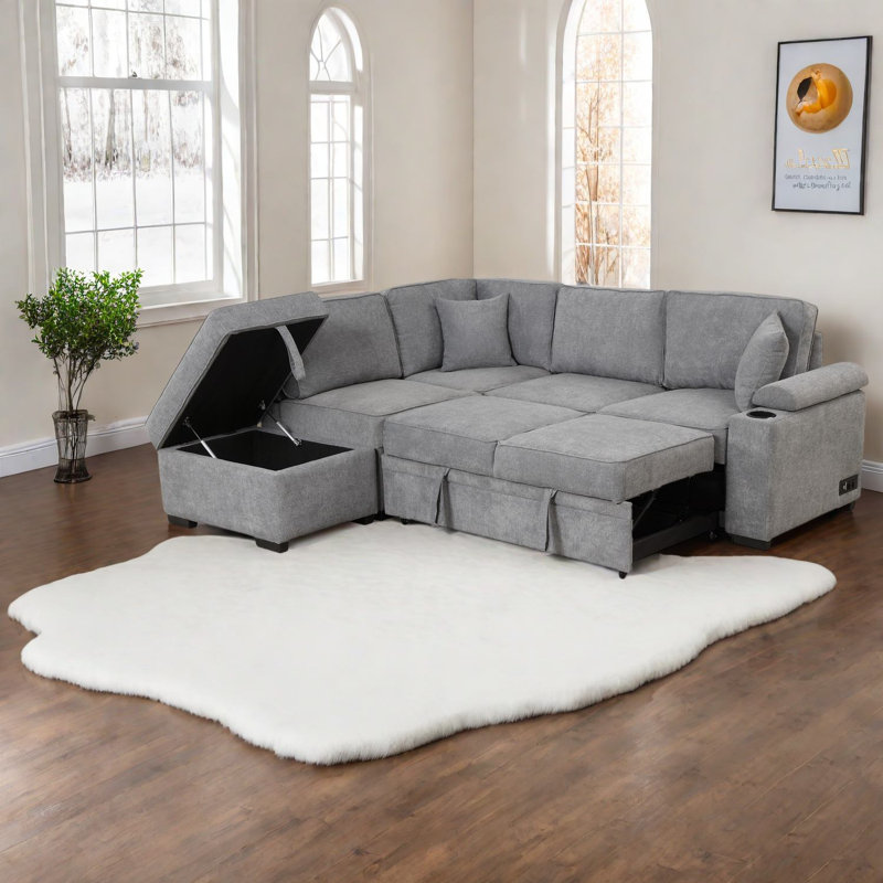 Modern Gray Sleeper Sofas With Storage Ottoman For Small Spaces