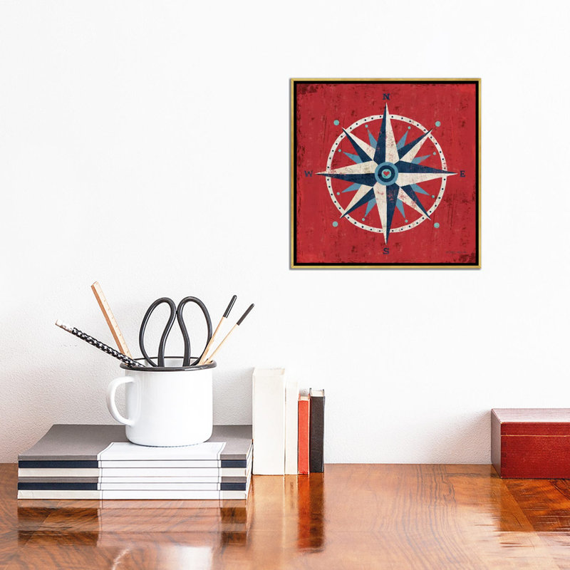 « nautique love (compass) »-impression sans cadre sur toile, H 12 po x l 12 po x P 1,5 po, Toile avec cadre doré