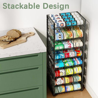 JKsmart 2-Tier Adjustable Can Rack Organizer – Stackable Pantry Storage for Cabinet & Countertop, Holds Up to 62 Cans (Soda, Beer, Canned Food), Sturdy Metal, Black
