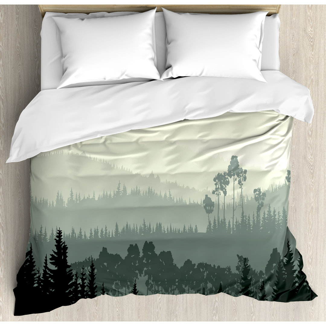 Apartment the Panorama of a Valley and a Mystic Forest of Pine Trees Duvet Cover Set Ambesonne 