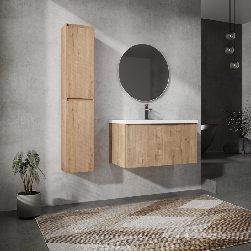Ensemble de meuble-lavabo mural de 1 po | lavabo et armoires latérales doubles | portes à fermeture en douceur | conception combinée spacieuse | assemblage facile