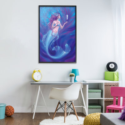 Jewel Bedecked Mermaid & Seahorse Framed Giclee, design by Rachel Anderson