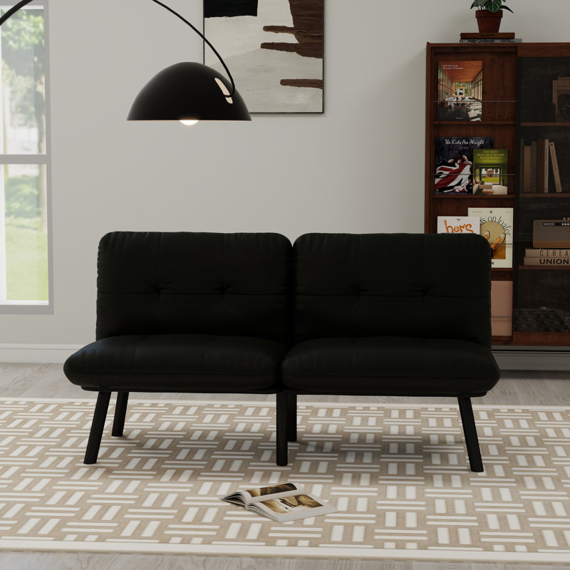 Adjustable Futon Sofa Bed With Velvet Fabric And Convertible Design, Black Velvet