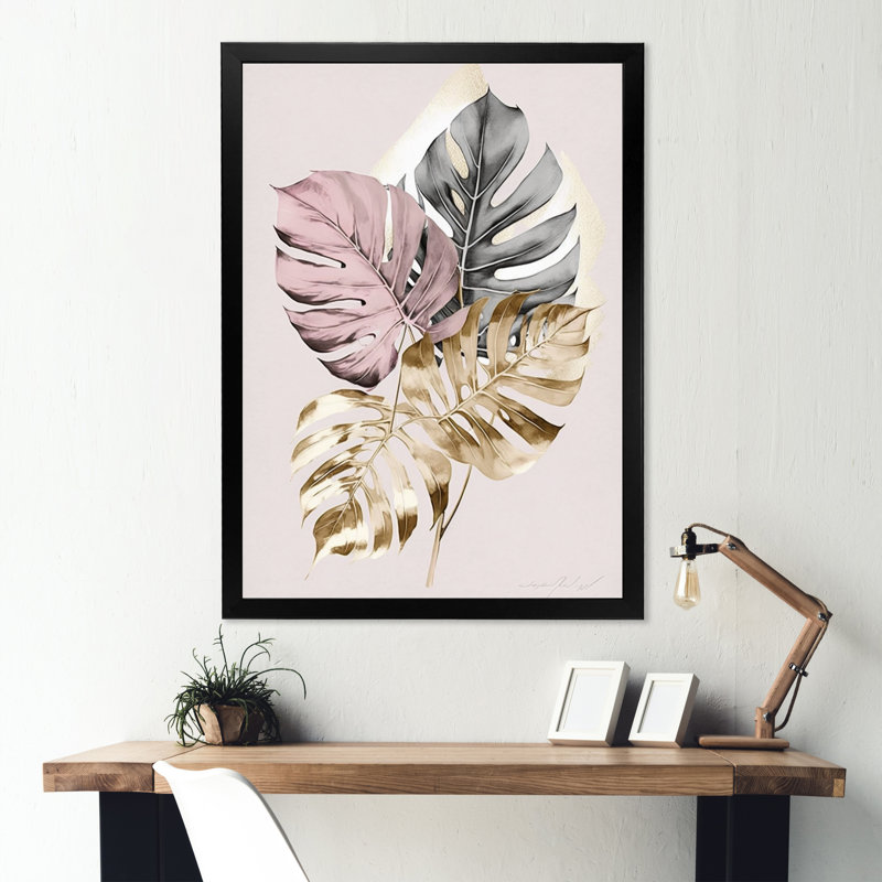 Feuille V - reproduction sur toile, Impression noire sur toile encadrée, L 12 po x H 20 po