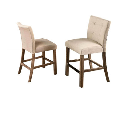 Pair Of Rectangular Dining Chairs With Back, Footrest, And Beige Blend Upholstery, Gray Wood Counter Height Stools Finish, Upholstery