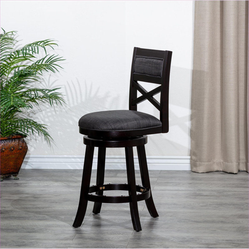 Tabouret pivotant avec dossier en X et siège en tissu gris anthracite Rich Brown
