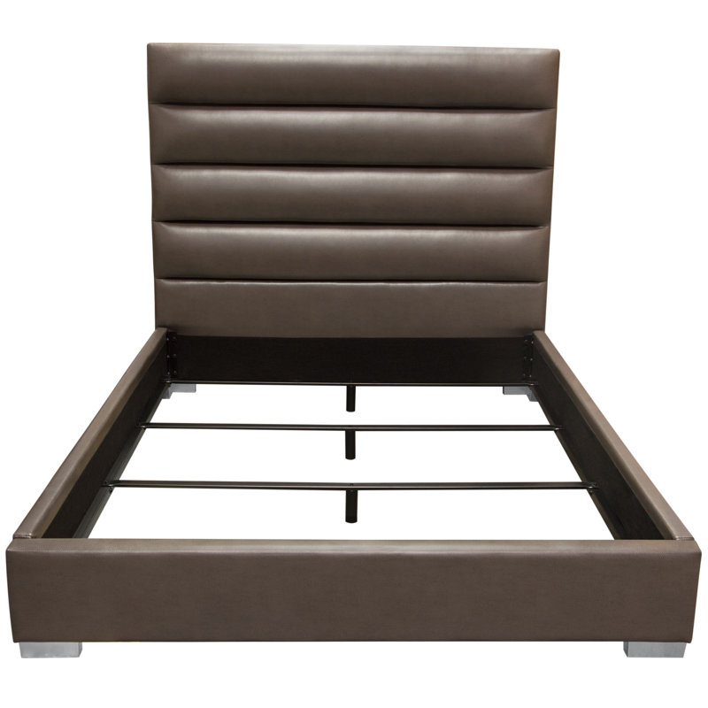 Bardot Channel Tufted Queen Bed In Elephant Grey Leatherette, Elephant Gray, Queen