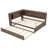 Full Size Wood Daybed with Trundle, Storage Shelves, LED Lights & USB Charging Ports, Antique Wood Color-1600891719