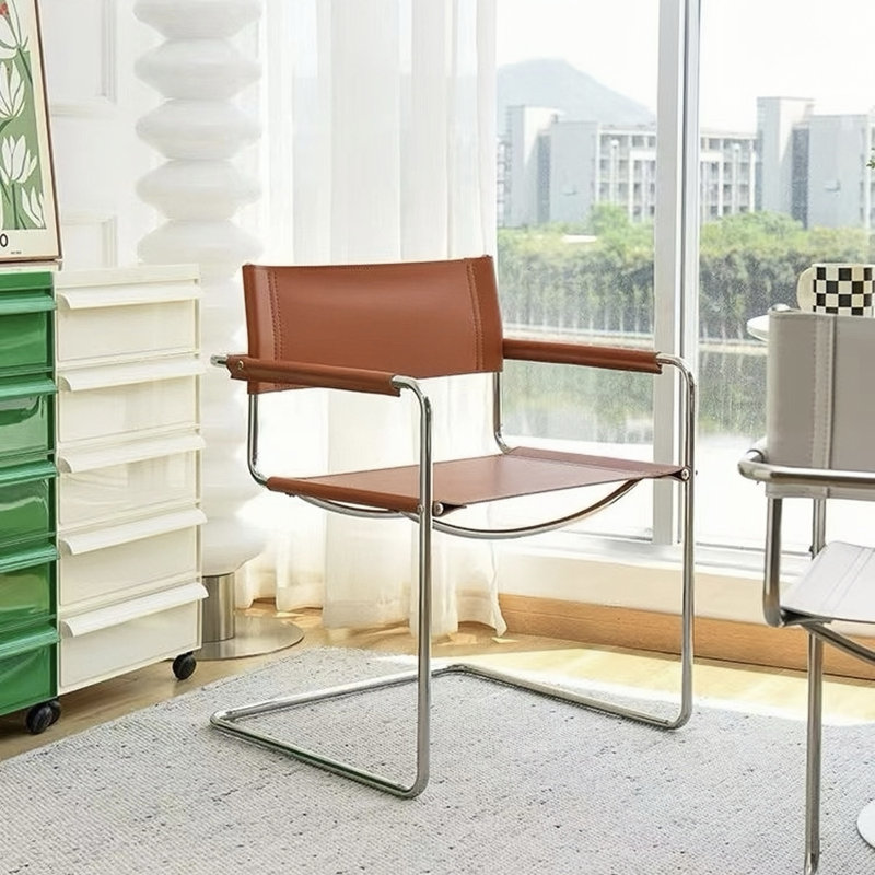 Chaise de bureau Fred en similicuir et acier inoxydable Fred, Ambre