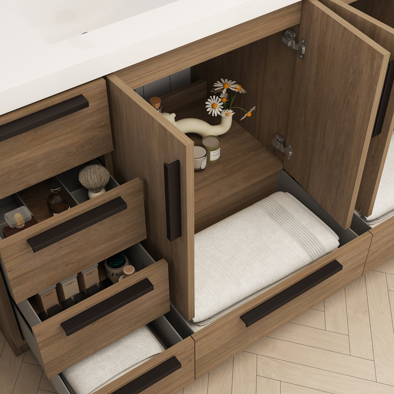 Carla Freestanding Bathroom Vanity with Double Sink, 71", Dark French Oak