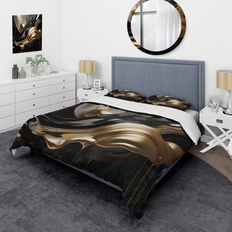 Ensemble de housse de couette en microfibre / polyester doré et noir captivant Marble II Bedding