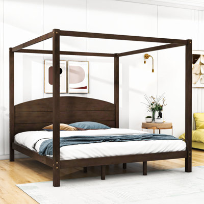Lit plateforme à baldaquin en bois avec tête de lit Boones